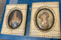 Buy Miniature Portrait In Piano Key Frame  A Set Of  Two Dated To 1915  Domed Glass • 45£