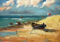 Buy Beach & Boats,Ocean,Original Oil Painting By Jason,   71 X 51 Cm • 63.22£
