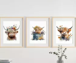 Buy Watercolour Highland Cow Floral Prints (A4 Or A5) • 2.95£