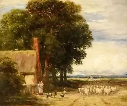 Buy Ｏｉｌ　ｐａｉｎｔｉｎｇ David Cox - Landscape With A Shepherd And Sheep Hand Painted Canvas • 61.50£
