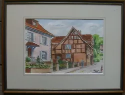 Buy Watercolour° View One Fachwerkhauses & Street Alo Signed Frame Um 1980 • 86.64£