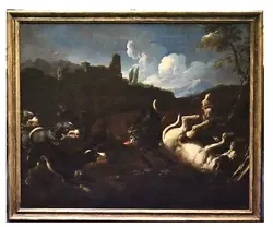 Buy Ancient Oil Painting On Canvas 17th Century - Wild Boar Hunting Scene • 5,826.50£