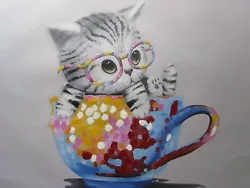 Buy Cute Cat Oil Painting Canvas Print Modern Contemporary Art Kitten Kids Room • 13.95£