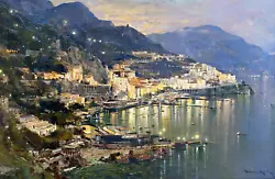Buy Vincenzo Aprile Sunset On The Amalfi Coast Large Original 2024 Oil Painting • 3,900£