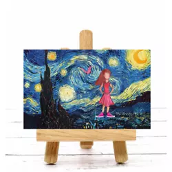 Buy ACEO Van Gogh Starry Night W/ Girl In A Pink Dress Painting Illustration ATC • 3.21£