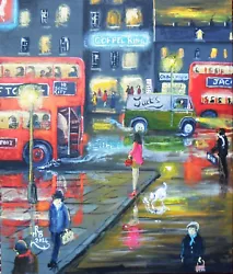 Buy `Meet Me On The Corner` London, Bus, Morris J Van,oil Varnish,cat, • 12.50£