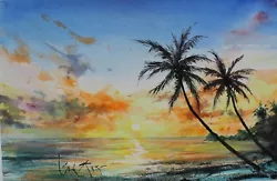 Buy RARE GORDON KING ORIGINAL Sunset West Indies Bahamas Tropic WATERCOLOUR PAINTING • 5,250£