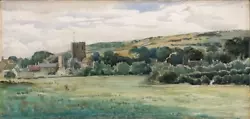 Buy Watercolour Painting - Alfred Henry Hart (1866-1953) Church In Village Landscape • 100£