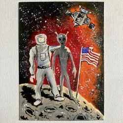 Buy ACEO ORIGINAL PAINTING Mini Collectible Art Card Astronaut Alien On The Moon • 8.29£