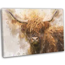 Buy Highland Cow Watercolour Canvas Print Framed Animal Wall Art Picture .3 • 17.99£