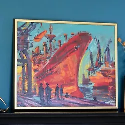 Buy Swedish Mid-Century Oil On Canvas  Sunset At Harbour  By Alf • 585£