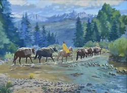 Buy ART RENSHAW-CA Realist-Original Signed Oil-Horses & Wyoming Mountain Scene  • 1,967.95£