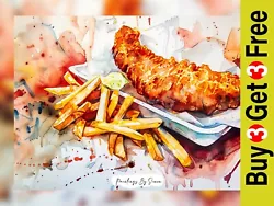 Buy Delicious Delight, Watercolor Fish & Chips Art Painting Print 5 X7  On Paper • 4.99£