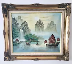 Buy Beautiful Mid Century Realistic Oil Painting On Canvas Boat, Signed Framed • 54£