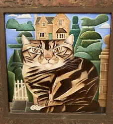 Buy Vintage Cat Oil Painting Stylised Topiary Landscape Novelty Framed Cat Lover • 125£