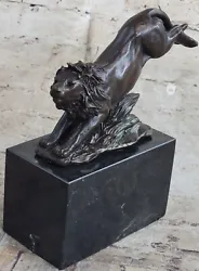 Buy Art Deco Cast Metal Genuine Bronze Statue African Lion After Barye France Decor • 104.09£
