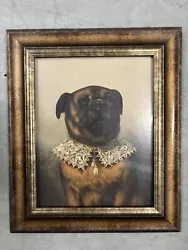 Buy Antique Painting Of Brown Pug Dog With Royal Lace Collar Framed 1960s Royal Dog  • 58.01£