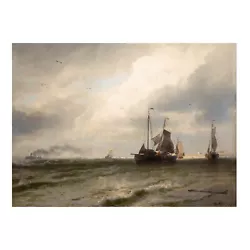 Buy American Seascape Painting By Hermann Herzog Of Fishing Boats Off The Coast • 6,626.77£