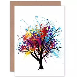 Buy Paint Splat Abstract Tree Rainbow Photo Bday Blank Greeting Card With Envelope • 4.42£