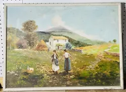 Buy Antique Original Oil Painting On Canvas VTG Frame Farm Country Scene 28.5”x20.5” • 117.66£