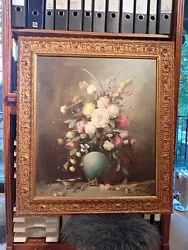 Buy Old Oil Painting Still Life Flowers, Canvas Wooden Frame, 60 Cmx70 Cm, Signed • 428.24£