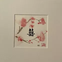 Buy Original Watercolor Painting Cherry Blossom Double Happiness Chinese Calligraphy • 16£