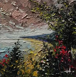 Buy Beach Trees Landscape Oil Painting Vivek Mandalia Impressionism 8x8  Collectible • 0.99£
