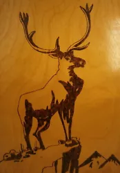 Buy Large Red Deer Mountain Top Vtg Soviet Painting Carving Wood Picture USSR 1970s • 24.76£