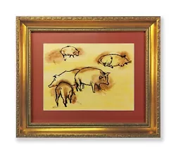 Buy Original Vintage Abstract Watercolour Painting - Pigs - Framed & Mounted • 55£
