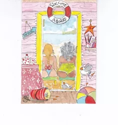 Buy ACEO Original Watercolor Painting Beach Hut Seagull Seaside Bucket Ball • 6.99£