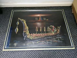 Buy Framed Oriental Neon Painting Of Chinese Trash Barge Canvas 60cmx90cm Large • 199.99£