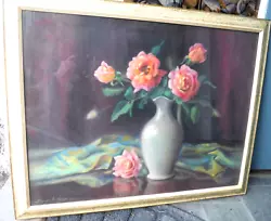 Buy Antique Original Pastel Painting By Marion H Miller Still Life Of Roses 20  X 26 • 426.25£