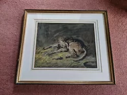 Buy Original Watercolour Gun Dog Hound Lurcher Country Scene Painting Antique Framed • 55£
