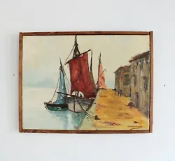 Buy Vintage Original Mid Century Dutch Oil Painting, Sailing Boats Harbour Scene • 65£