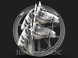 Buy 3D Model STL File For CNC Router Laser & 3D Printer Two Horses 4 • 2.47£