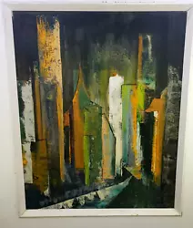 Buy Vintage Abstract Colorful Cityscape O/B Unsigned Painting W/ Frame • 126.38£