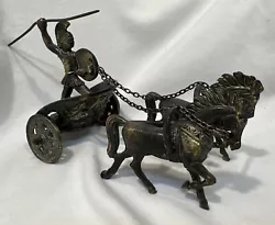 Buy Vintage Bronze Achilles Chariot With War Horses • 81.86£