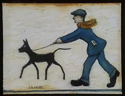 Buy Lowry Style Man Walking A Dog Classic Canvas Wall Art 20 X 30 inch • 19£