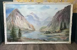 Buy Very Large Ornate Framed Oil On Canvas Painting Of A Lake & Mountain Scene • 85£