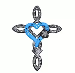 Buy Christian Cross NEW Wall Mount Faux Metal Horseshoe Style W Blue Heart. 16hx12w • 15.71£