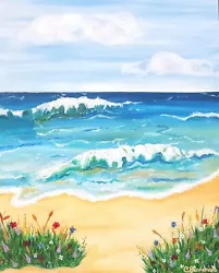 Buy Original Signed Colourful Acrylic Painting Flowers By The Beach 2 Canvas Board • 40£