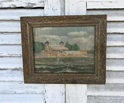 Buy French Painting In Frame, Beach Scene, Signed, Vintage, Framed, Rustic • 114.99£