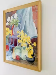 Buy Vintage Impressionist Still Life Watercolour ‘The Blue Chair’ & Daffodils Signed • 200£