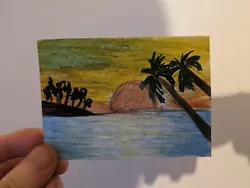 Buy ACEO Original Landscape Sunset Ocean Painting Small Miniature Signed • 3.50£