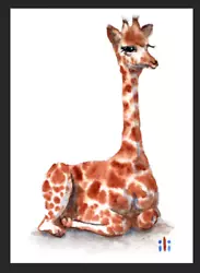 Buy ACEO Watercolor Print Cute Baby Giraffe Fine Art Painting By Ili • 3.50£