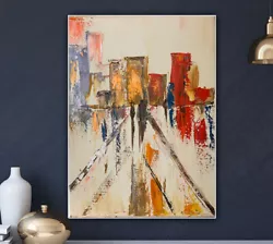 Buy Richter StyLe Abstract Large Oil Painting On Canvas 30 X 40cm  City & Red Lights • 100£
