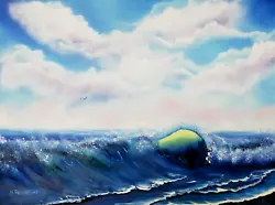 Buy Ocean Wave Bob Ross Style Painting Oil On Canvas 18x24x1.5 Inch Deep Edge 3D • 85£