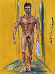 Buy Original Gay Male Interest Nude Portrait Art Oil Painting Daniel W Green Shower • 237.67£