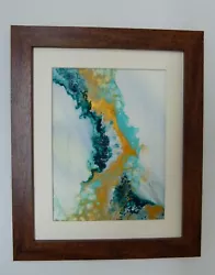Buy Original Fluid Art Abstract Painting  In Dark Wood Effect Frame In Cream Mount • 15.99£