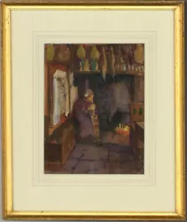 Buy Mary Freeman  - Late 19th Century Watercolour, Woman By The Hearth • 97£